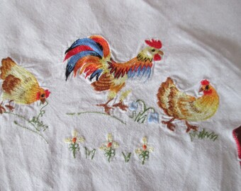 Vintage Hand Embroidered Tablecloth, Cottonl tablecloth,  Easter tablecloth