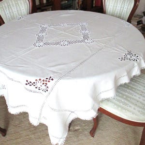 vintage tablecloth,handmade tablecloth, crocheted  inserts