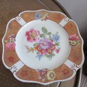Vintage RS Tillowitz Epos porcelain pastry plate with gold rim and floral decoration