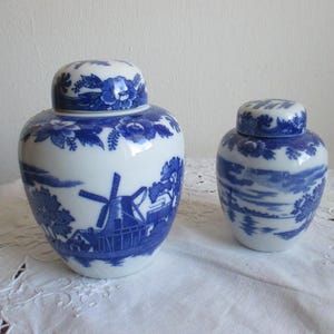 Zestaw 2 zabytkowych puszek na herbatę, Japonia, sygnowane, puszki porcelanowe