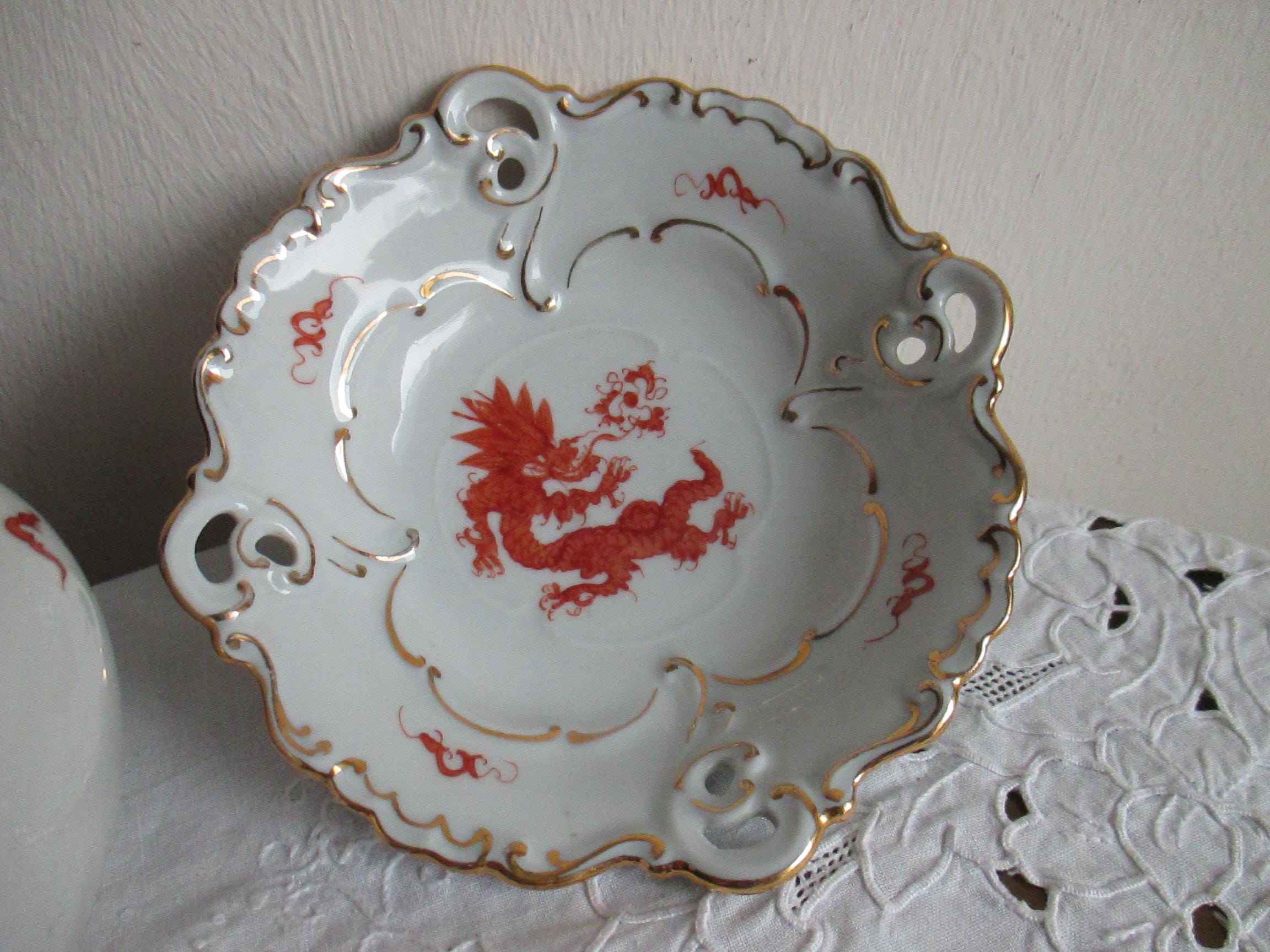 Porzellanschale,roter Drache,Handmalerei Nr 3 Dresden,Graf von Henneberg Ilmenau