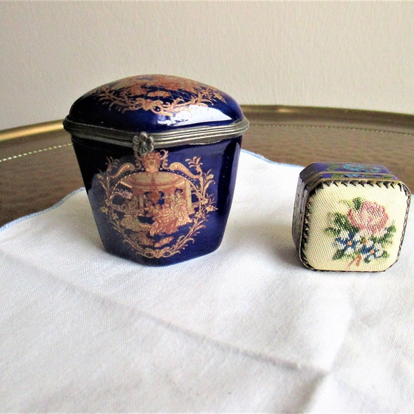 2 vintage Cloisonne Emaille Pillendosen, Deckeldosen, Pillenboxen,