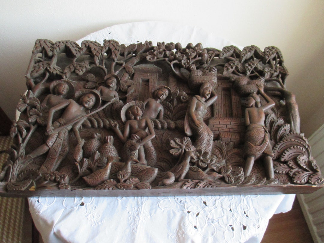 Handcarved Wood Relief Balinese Wood Art 3 D Carving Etsy