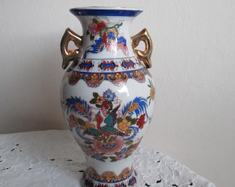 Vintage vase, Asian vase, gold paintings, floral paintings, phoenix