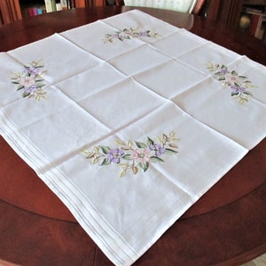 Vintage Hand Embroidered Tablecloth,  cross stich,Multi-color Flowers