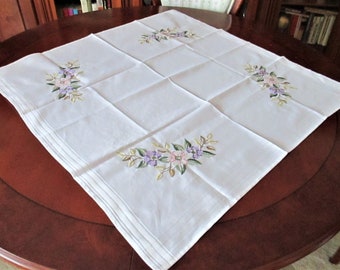 Vintage Hand Embroidered Tablecloth,  cross stich,Multi-color Flowers