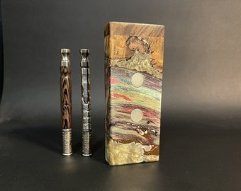 Galaxy Burl FutoStash XL G2 #4093 - Stabilized Burl & Resin - Double Vaporizer Storage - DynaVap - Simrell - Madheaters Stash Box