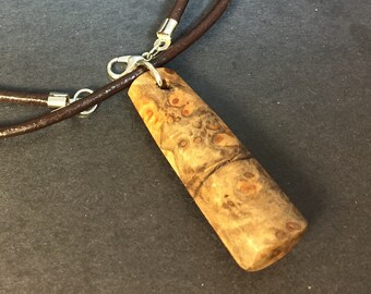 Big Leaf Maple Burl Wood Necklace - Pendant Necklace - Genuine Leather & Burl Wood - Wood Jewelry