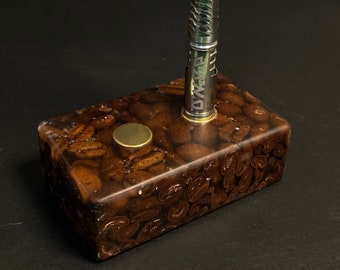 Futo Java Stand #3918 - DynaVap Stand -  Stabilized Coffee Beans in Resin - Desktop Magnet Display Stand - Gold Magnets