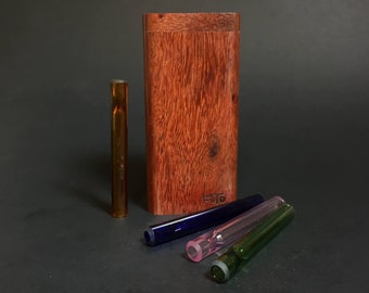 FutoStash X - Bloodwood - Glass One Hitter - 9mm - Wood Handle Stash Tool - One Hitter Box - Dugout - Made in Canada