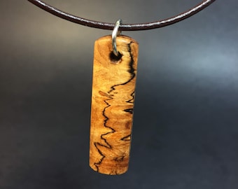 Spalted Mappa Burl Wood Necklace - Pendant Necklace - Genuine Leather & Burl Wood - Wood Jewelry