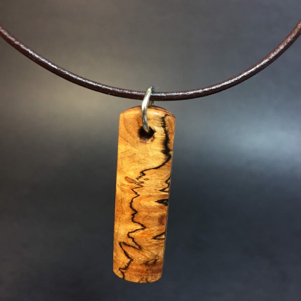 Spalted Mappa Burl Wood Necklace - Pendant Necklace - Genuine Leather & Burl Wood - Wood Jewelry