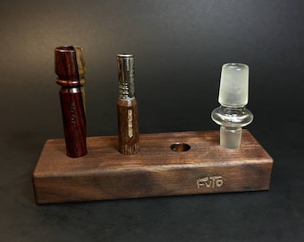 Soporte para cuencos Futo, de nogal, con capacidad para 4 cuencos y accesorios de 14 mm, soporte de exhibición para banger de escritorio