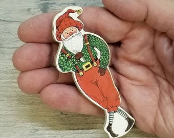 VTG Pin Brooch Country Santa with Suspenders Christmas