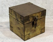 VTG Brass TEA CADDY Trinket Box, Square Cube With Pendant Handle, Probably Made in India