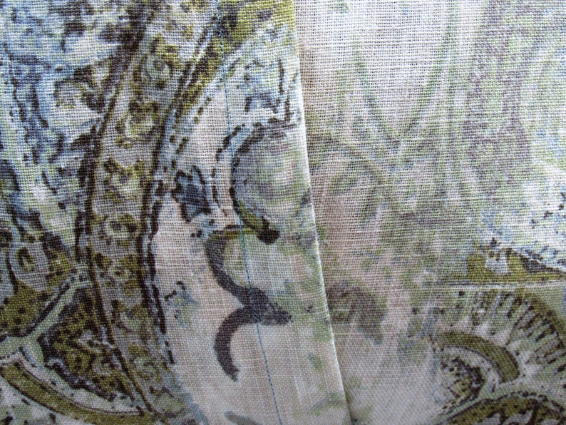 BESPOKE ACCENT PILLOW Covers 18-20 Square, Frayed Flower Embellishment, Custom-Corded, Vtg Button, Blue Gray Sage image 5