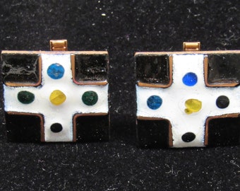 VTG 1950-60s ARTISAN CUFFLINKS, Enamel on Copper, Midcentury Modern Retro "Mad Men"