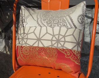 INDOOR/OUTDOOR 16-18" Square Pillow Cover, SUNBRELLA Fabric, Sun Stain Resistant, Paramour & Cathedral Patterns in Orange Gray