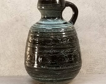 VTG 1960s-70s Strehla Keramik Jug Vase East German Pottery Fat Lava Era Midcentury Modern