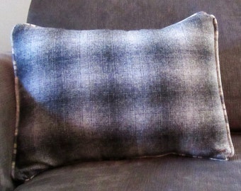 BESPOKE ACCENT PILLOW Cover 12x16", Menswear-Style Pendleton Plaid Wool Front, Custom-Cording in Coordinating Pendleton Plaid, Linen Back