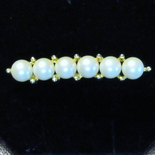 VTG Faux Pearl & Goldtone Bar-Style BROOCH PIN