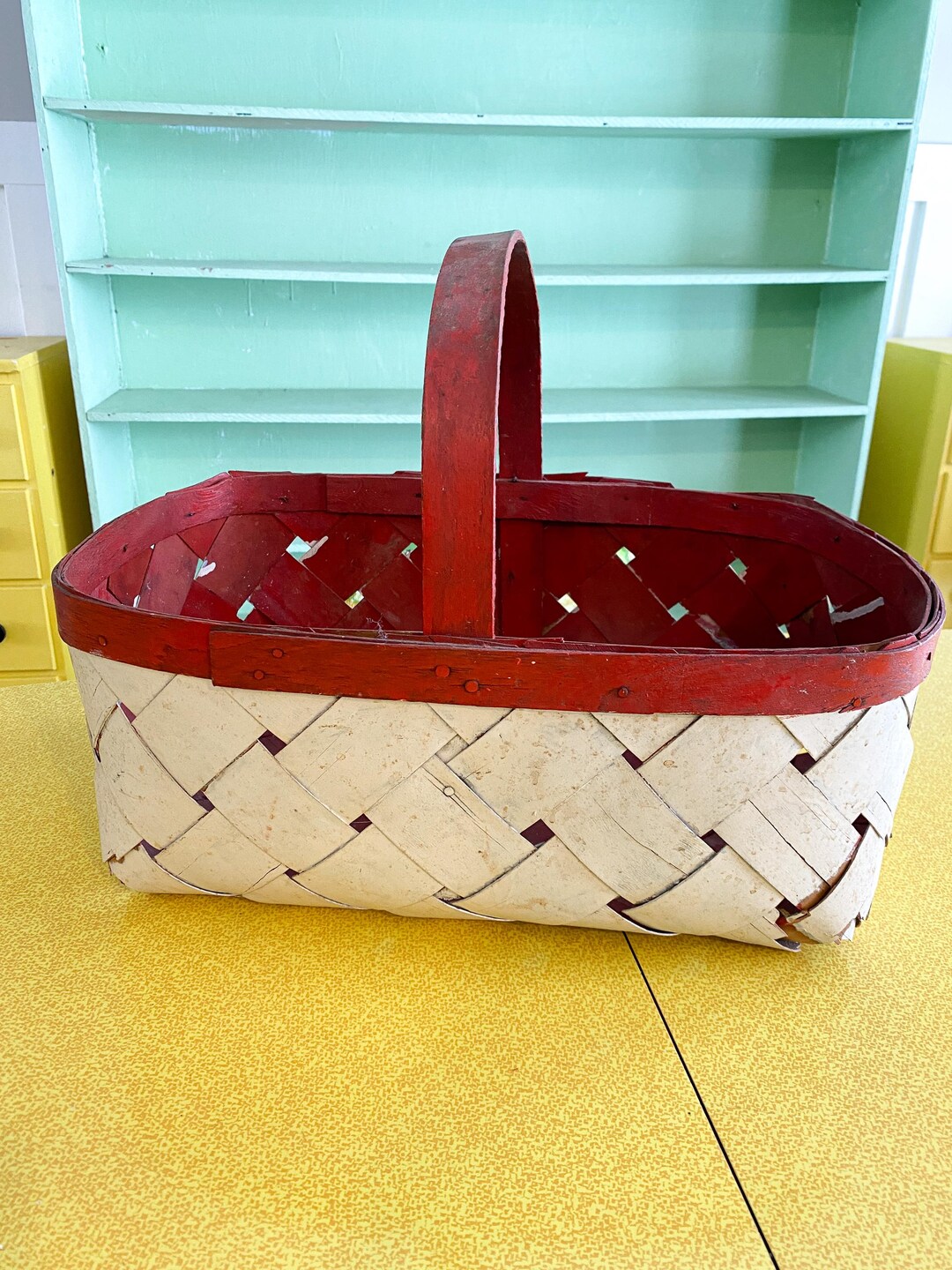 Vintage Red and White Slat Wood Painted Basket Valentine's Day ...