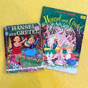 Vintage Hansel and Gretel Book Lot of 2 Color By Number Rand McNally Home Decor Retro Decoration