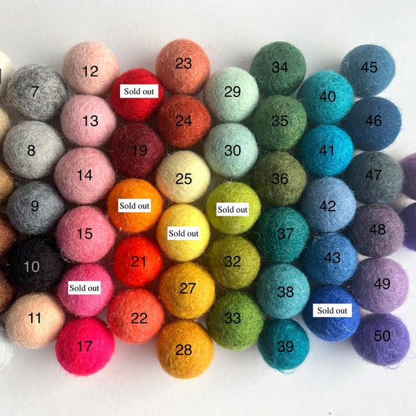 2cm wool felt ball, available in 52 colors, diy garland, pom pom, craft your own garland or mobile