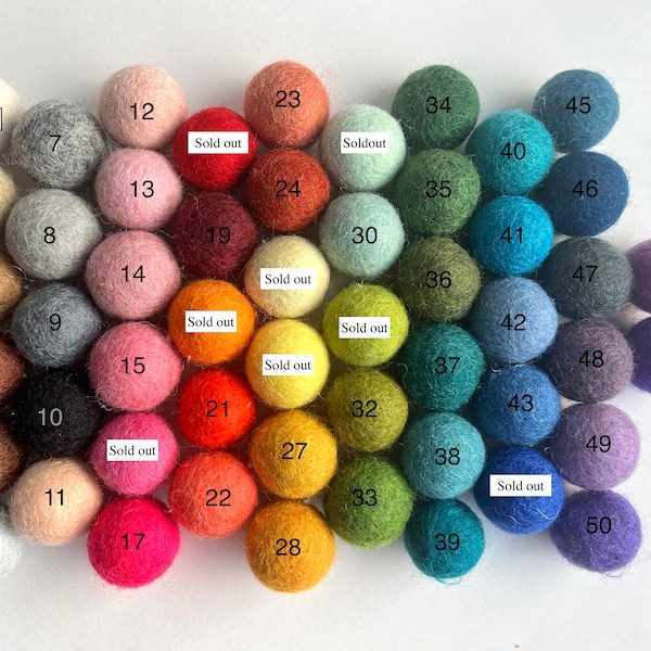 2cm wool felt ball, available in 52 colors, diy garland, pom pom, craft your own garland or mobile