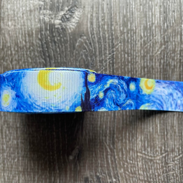 Starry Night  7/8" Grosgrain Ribbon, Art Ribbon , Van Gogh Ribbon, Ribbon by the Yard