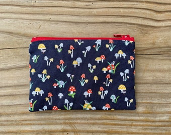 Mushrooms Zipper Pouch, Small Cosmetic Pouch, Gift Card Holder, Coin Purse, Mushroom Lover Gift