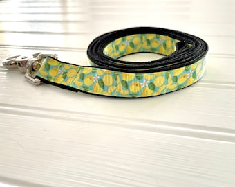 Lemons Print Dog Leash, Pet Leash, 3/4" Wide Leash, 6 Foot Long Leash, Handmade Ribbon Leash