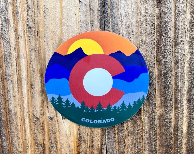 Colorado Sticker, CO Mountain Sunset Sticker, Colorado Gift, Colorado