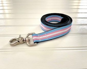 Transgender Pride Dog Leash, Pride Pet Leash, Handmade Ribbon Leash, LGBTQ Pride Dog Leash, Transgender Pride Gift