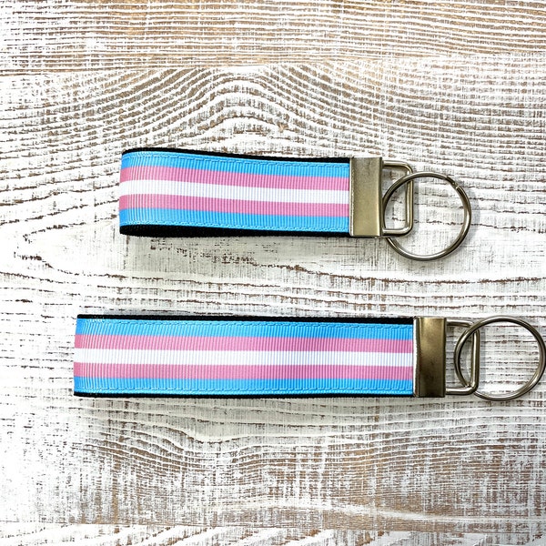 Transgender Pride Flag Keychain, Transgender Pride Wristlet Keyfob, Transgender Pride Gift,  Trans Pride Keychain