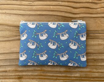 Sloth  Zipper Pouch, Sloth Gift, Gift Card Holder, Coin Pouch, Business Card Holder, Gender Neutral Zip Pouch