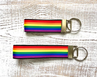 Rainbow Pride Flag Keyfob, Rainbow Pride Keychain, Rainbow Pride Keychain or Wristlet, Rainbow Pride Gift