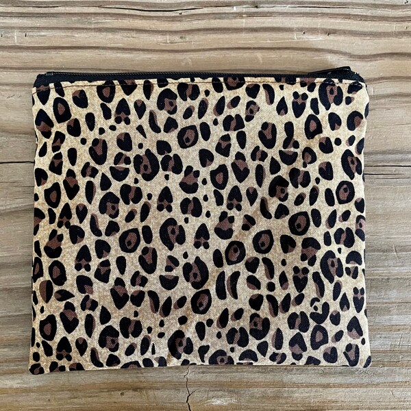 Leopard Print 6x5 Zipper Pouch,  Storage Pouch, Accessory Bag, Travel Pouch, Leopard Makeup Bag