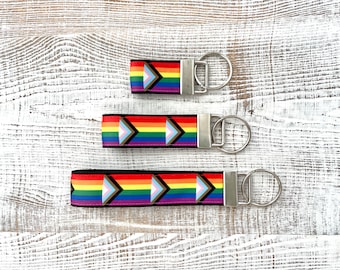 Progress Pride Flag Keyfob, Pride Keychain,Progress Pride Keychain or Wristlet, Pride Gift