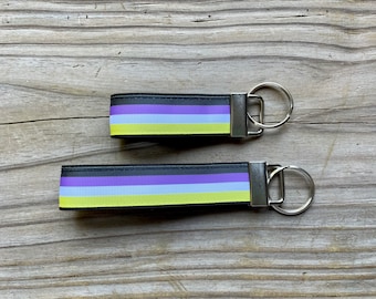 Non-binary Flag Keyfob , Non-binary Pride Keychain, ,  Gender Neutral Keychain, Agender Keychain, Bigender Gift