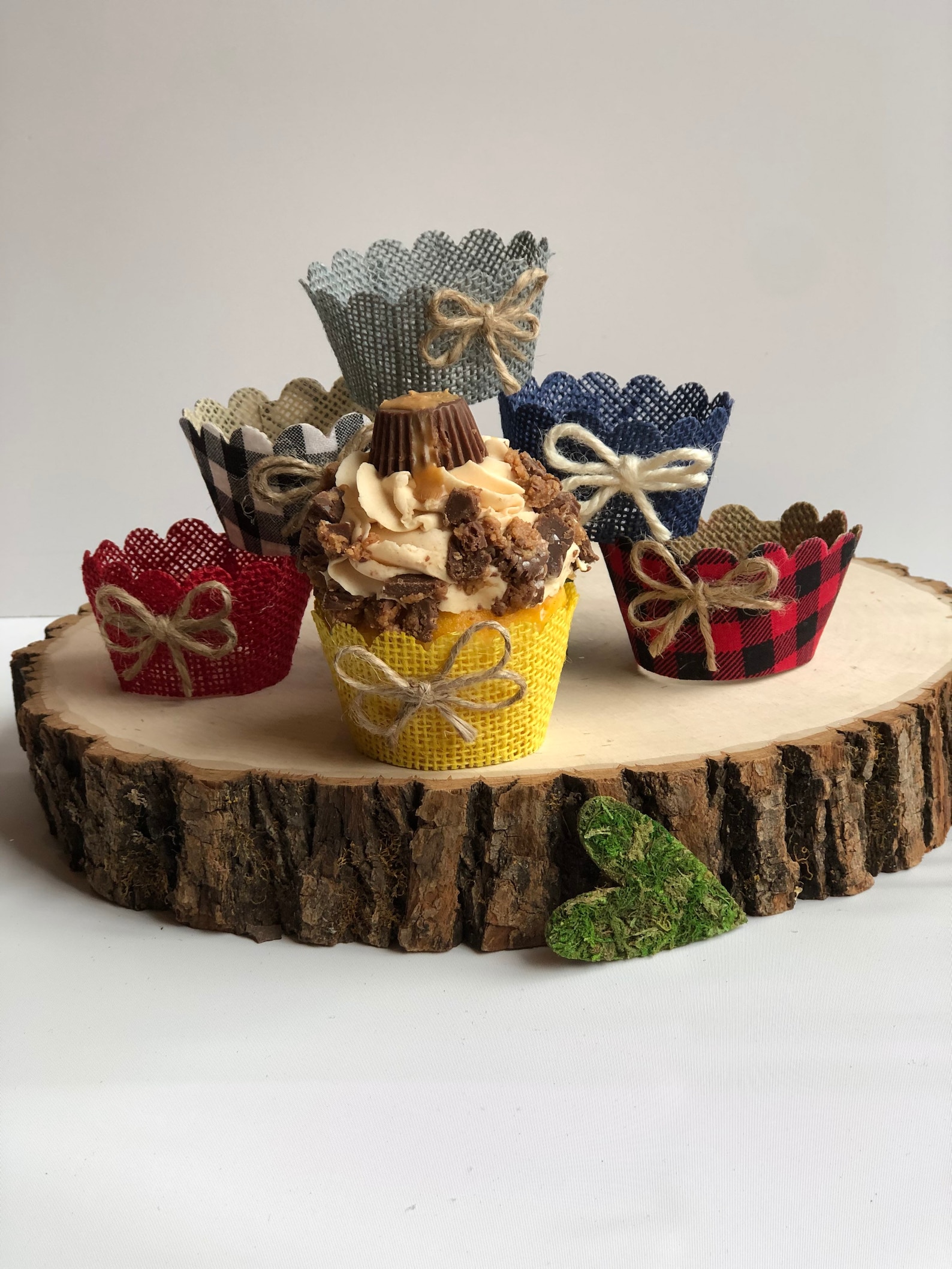 Real Burlap Blue Cupcake Wrappers Rustic Cupcake Wrappers Etsy