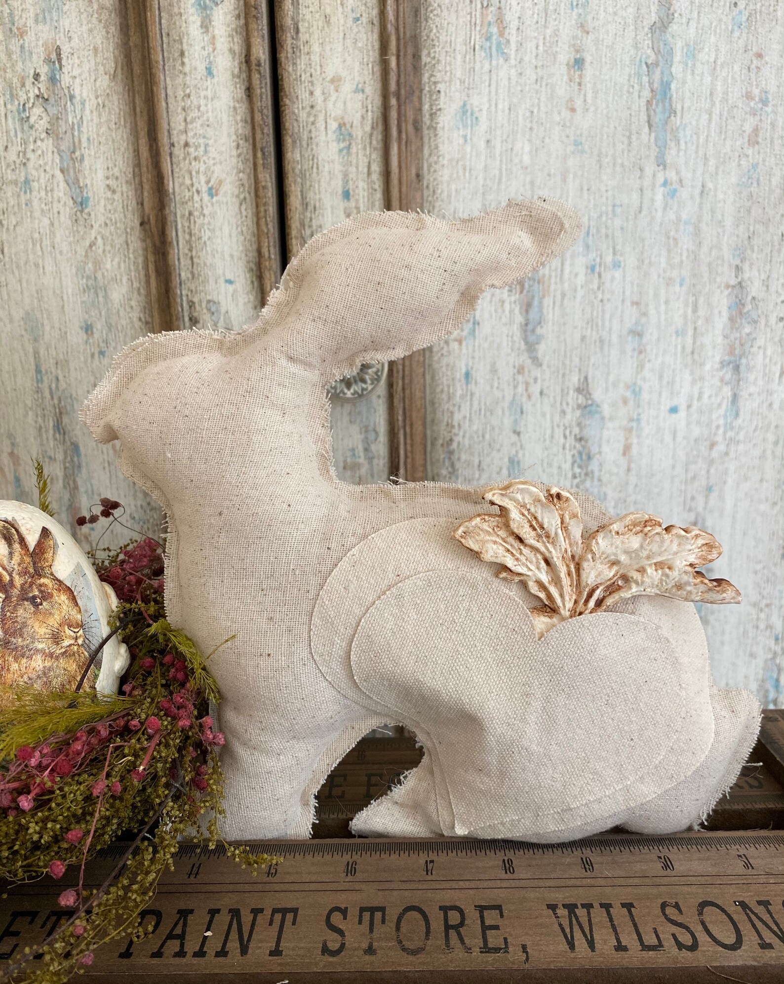 Antique Farmhouse Bunny Rabbit/spring Decor/grain Sack Bunny/ Etsy