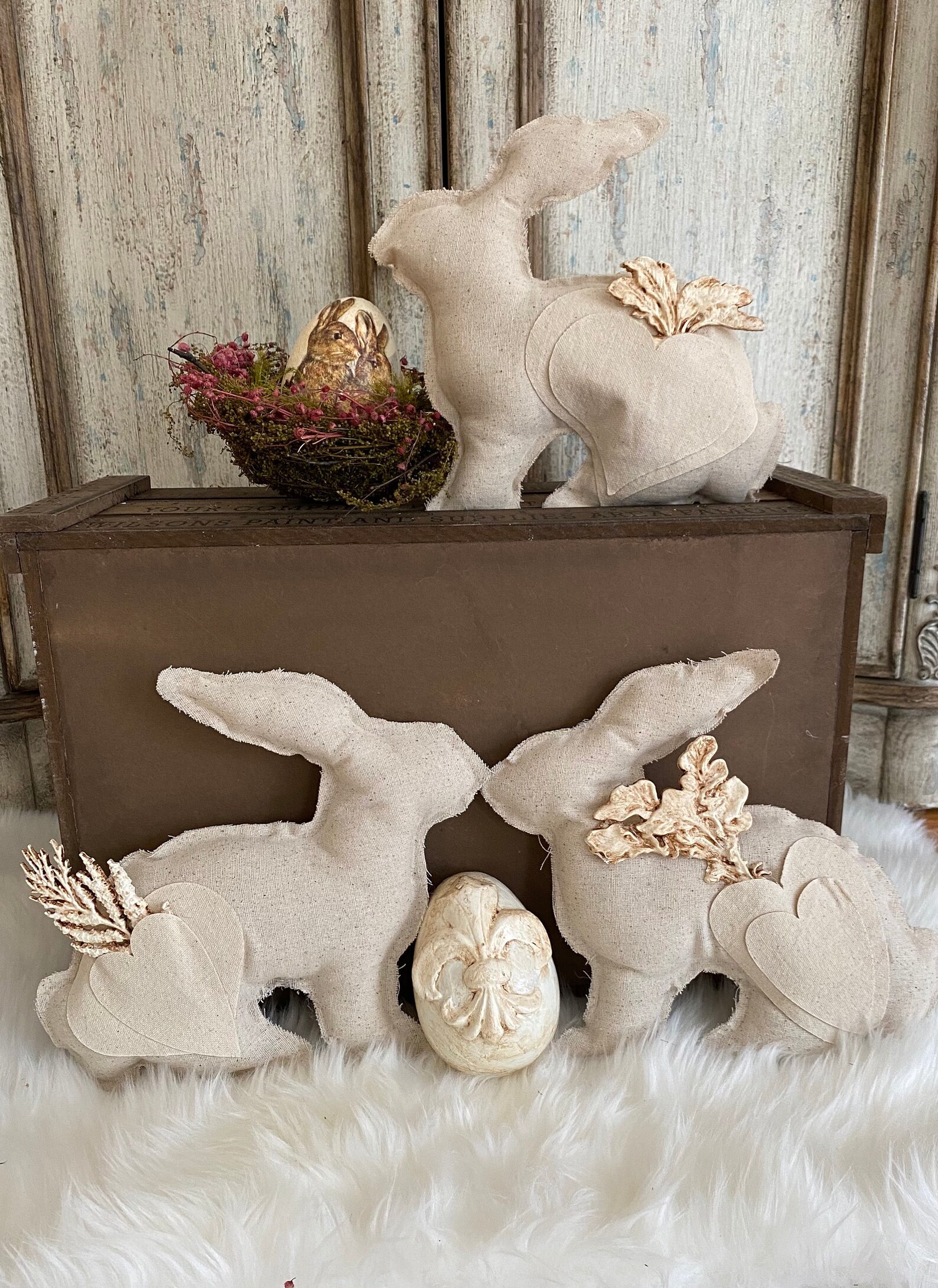 Antique Farmhouse Bunny Rabbit/spring Decor/grain Sack Bunny/ Etsy