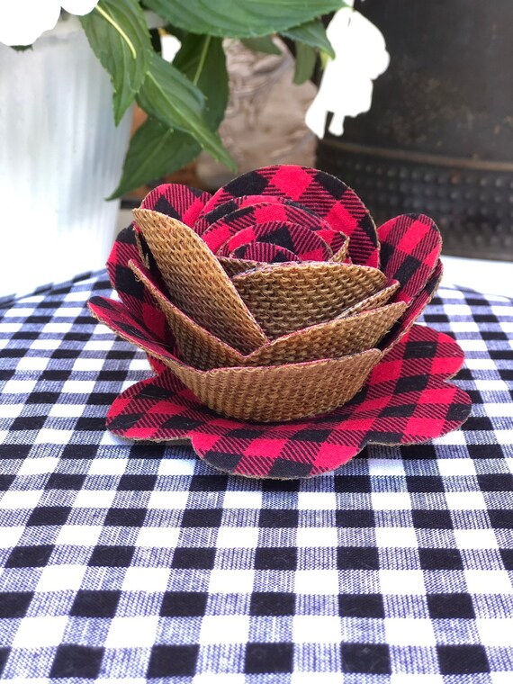 Red And Black Buffalo Plaid Flowers Buffalo Check Flowers Etsy