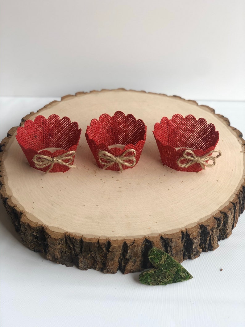 Real Red Burlap Cupcake Wrappers Rustic Cupcake Wrappers Etsy
