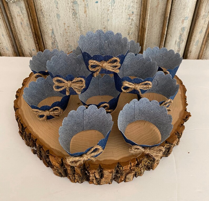 Denim Cupcake Wrappers Blue Cupcake Liner Rustic Cupcake Etsy