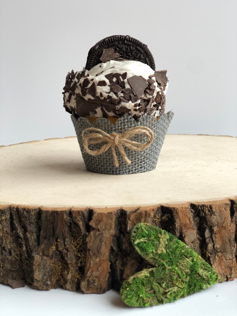 Gray Real Burlap Cupcake Wrappers Rustic Cupcake Wrappers Etsy