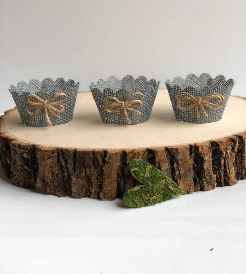 Gray Real Burlap Cupcake Wrappers Rustic Cupcake Wrappers Etsy