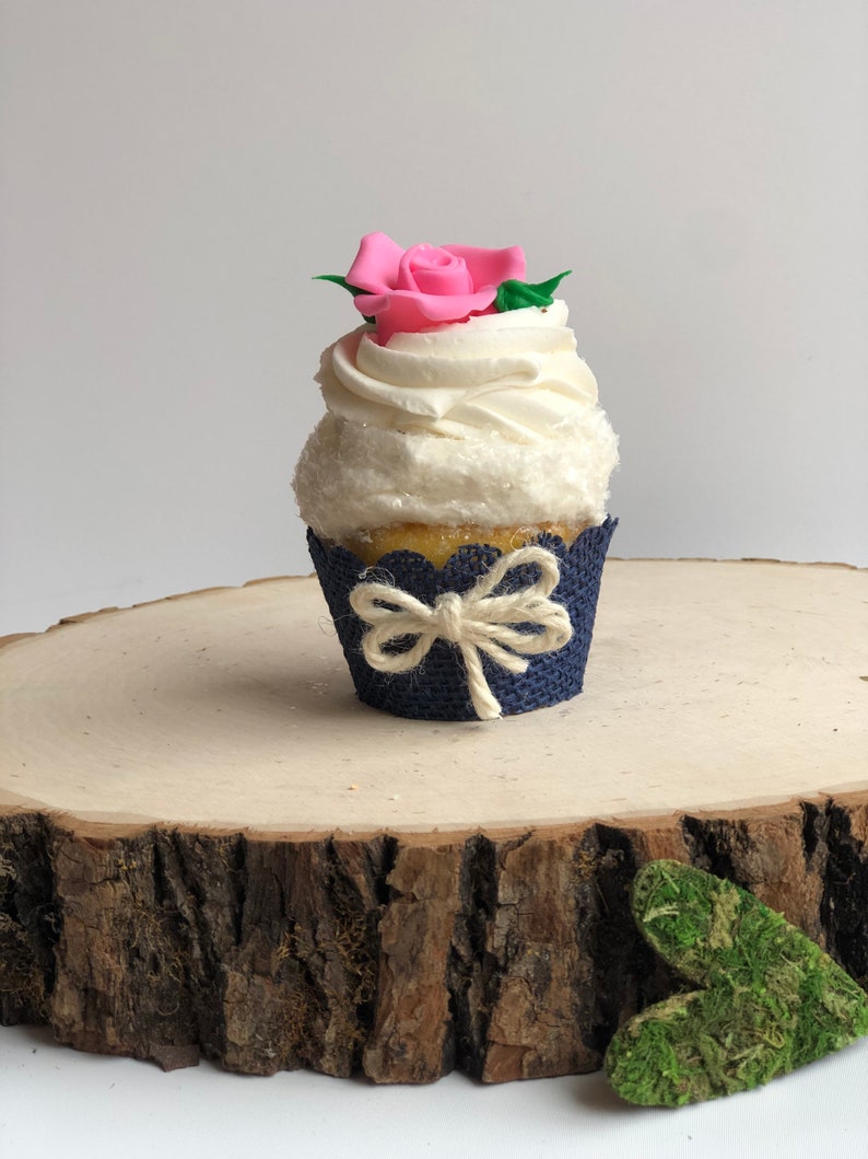 Real Burlap Blue Cupcake Wrappers Rustic Cupcake Wrappers Etsy