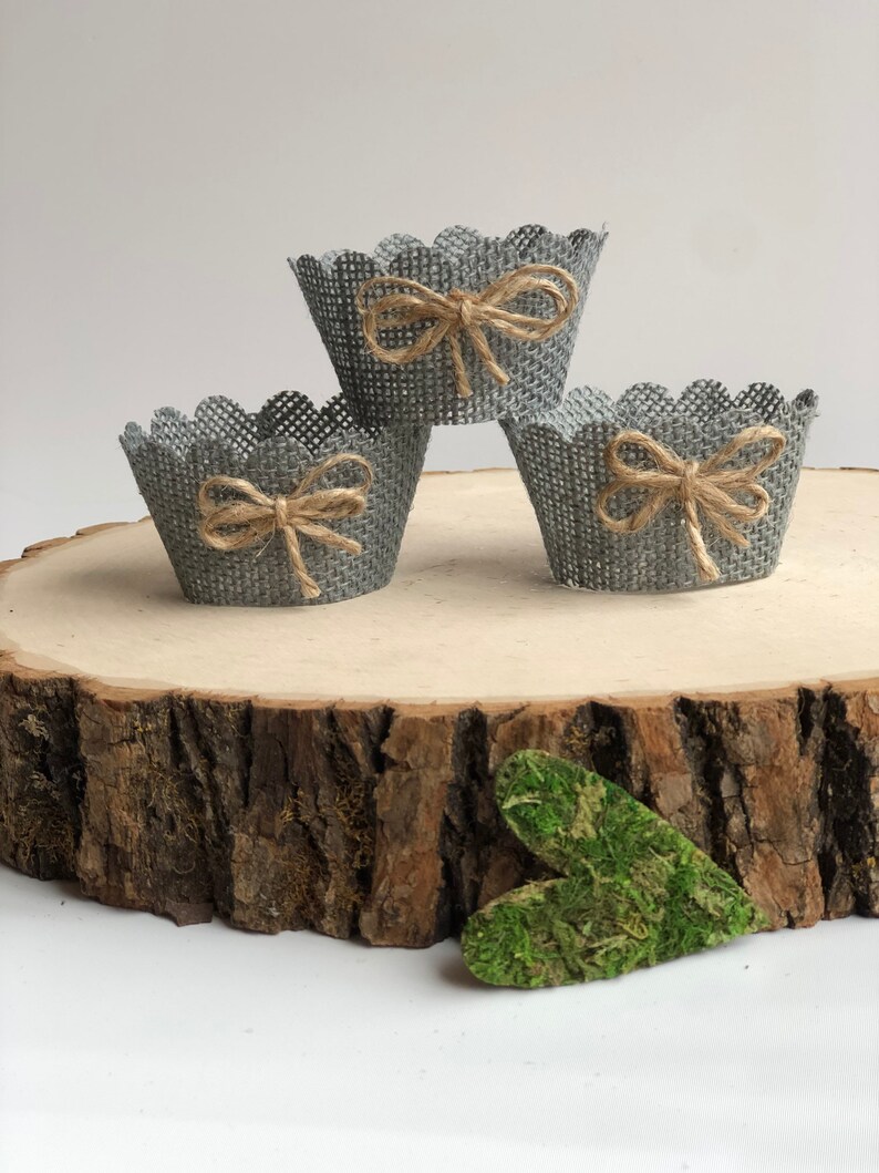 Gray Real Burlap Cupcake Wrappers Rustic Cupcake Wrappers Etsy